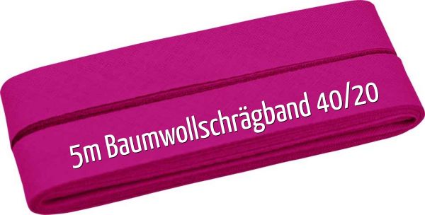5m Schrägband aus Baumwolle pink beere - Baumwollschrägband 40/20/10