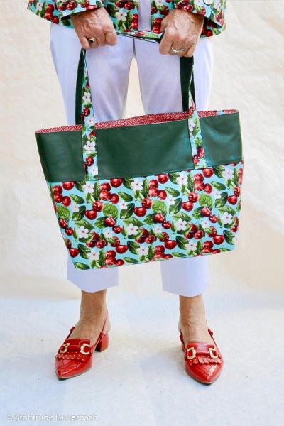 Dekostoff mit Kirschen türkis rot - Baumwolle Canvas Matteo von Swafing