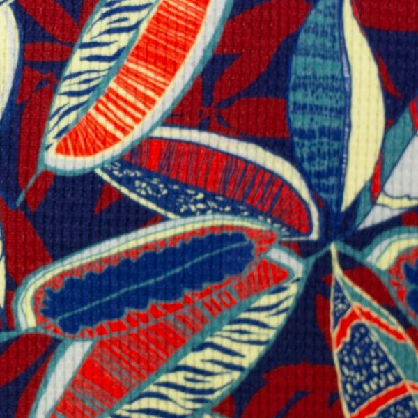 Waffeljersey Blätter blau – Waffelstruktur Jersey Viento Bienvenido Colorido