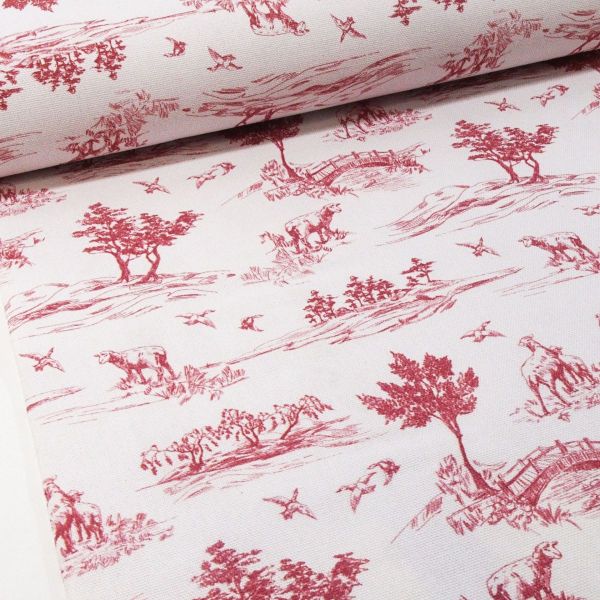 Baumwolle Toile de Jouy Vintage Landschaft altrosa - Dekostoff Canvas Coquette C-403