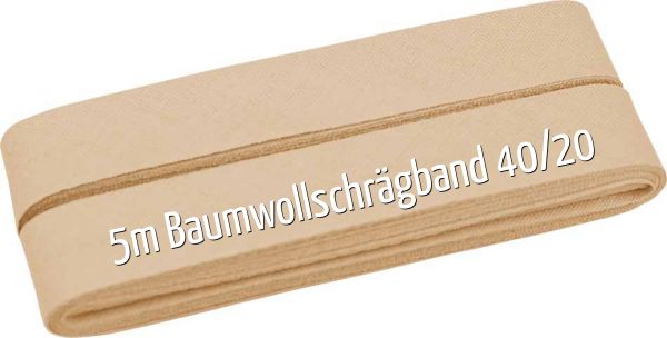 5m Schrägband aus Baumwolle sand beige - Baumwollschrägband 40/20/10