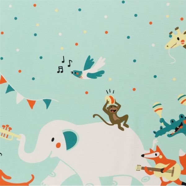 Baumwollstoff Roundabout von Käselotti Tierparade mint - Panel 140x140cm