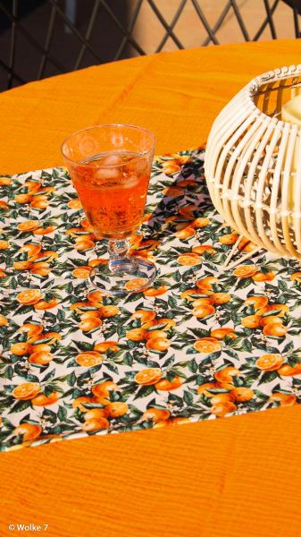 Dekostoff mit Orangen beige grün orange - Baumwolle Canvas Matteo von Swafing