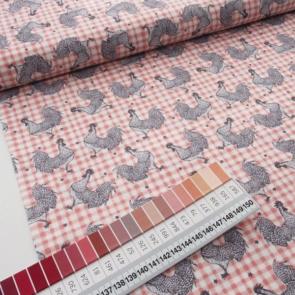 Baumwolle Huhn Hahn Bauernhof Vichy Karo altrosa – Farm Fresh by Jessica Flick