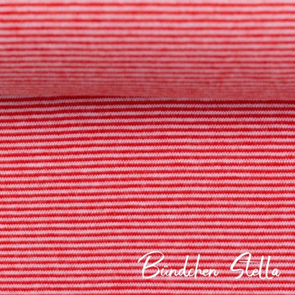 Bündchen Stella mit feinen Streifen rot weiß – Rib Stripes by Swafing