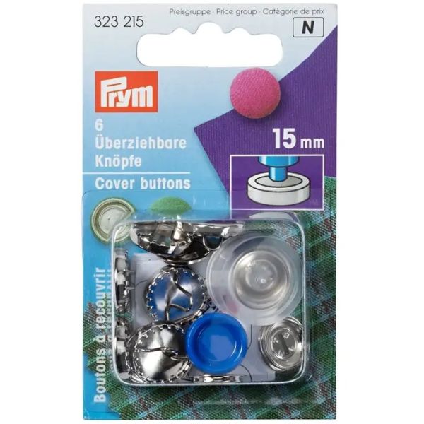 6 überziehbare Knöpfe 15mm mit Werkzeug von Prym - Knöpfe selbst beziehen