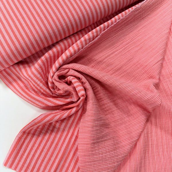 Doubleface Musselin Korallenblüte Rosa gestreift