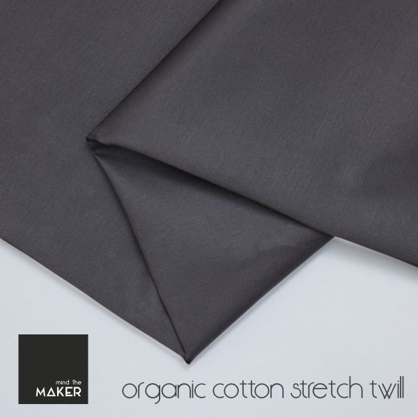 Organic Cotton Stretch Twill uni dunkelgrau – Mind the Maker Baumwoll Köper