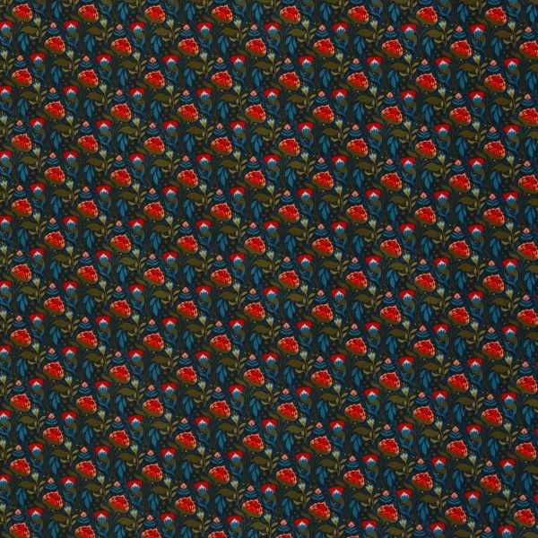 Dekostoff Canvas Secrets of Summer Blütenranken dunkelblau petrol – Baumwollcanvas von Swafing