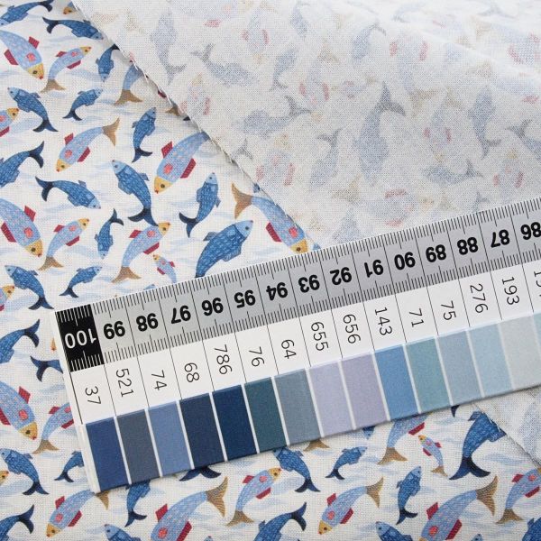 acufactum Fische Wellen blau - Baumwolle maritim