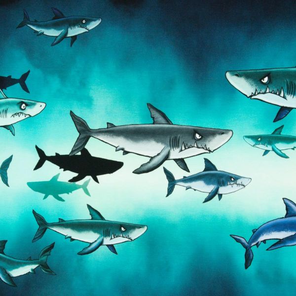French Terry Shark Tank - Haifische - Salty Soul by Thorsten Berger - 85cm Panel