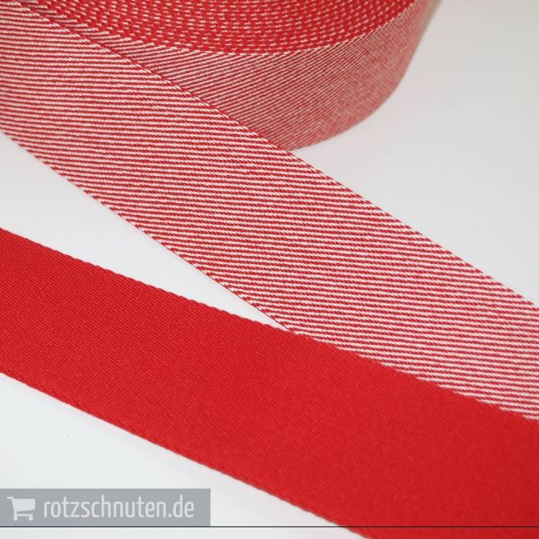 4cm Gurtband Doubleface rot weiß - Taschengurt Gürtelband beidseitig nutzbar | Streifen diagonal + uni