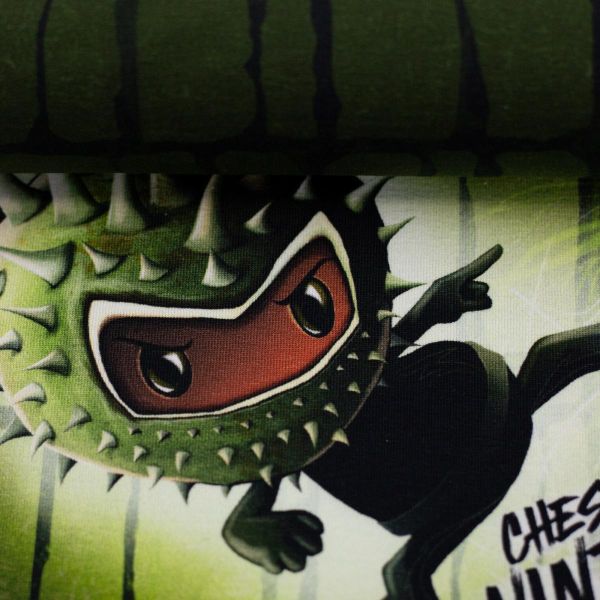 Sweat Ninja Kastianie grün - Chestnut Friends by Thorsten Berger – 90cm Panel French Terry