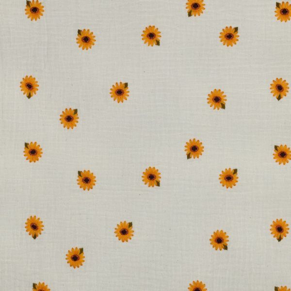 Musselin mit Stickerei Sonnenblume – Double Gauze Embroidery Sunflowers aus 100% Baumwolle