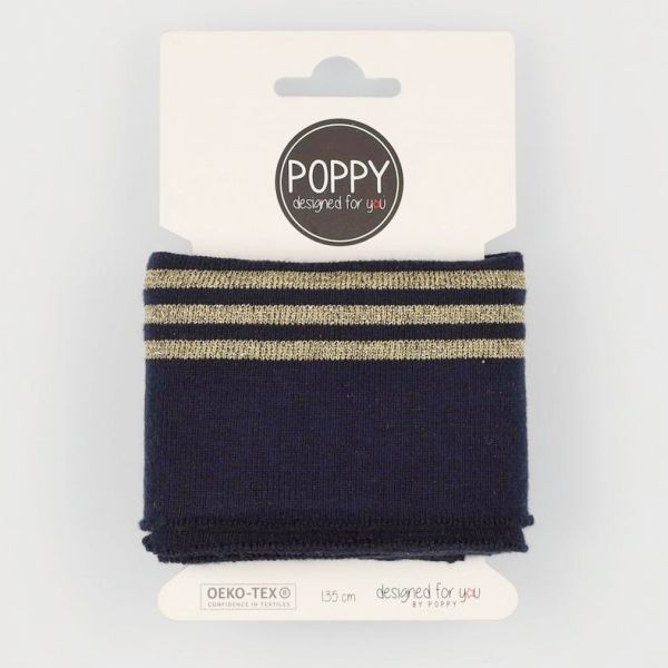 Cuffs Bündchen mit 3 Streifen navy gold für Hoodie & Co - 7cm hoch 135cm lang