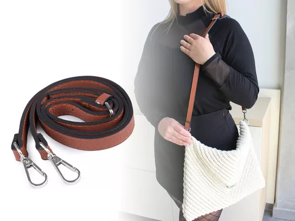 Kunstleder Taschenhenkel braun mit Karabinern silber 1,5cm breit