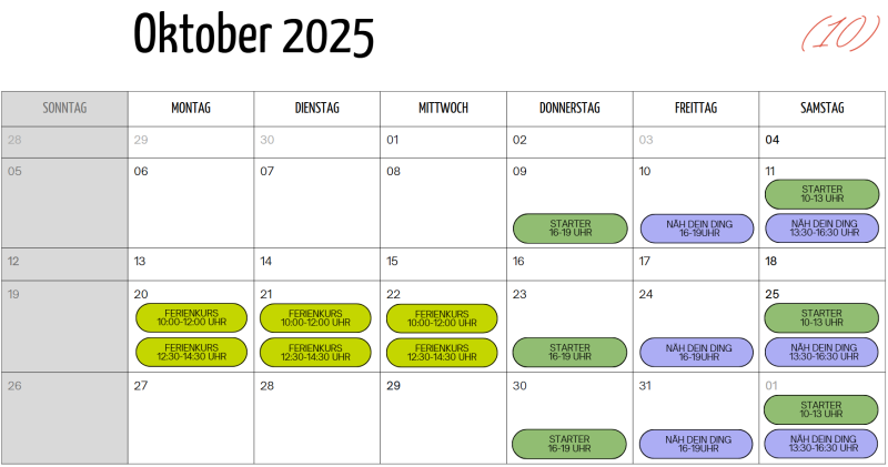 Nähkurse Oktober 2025