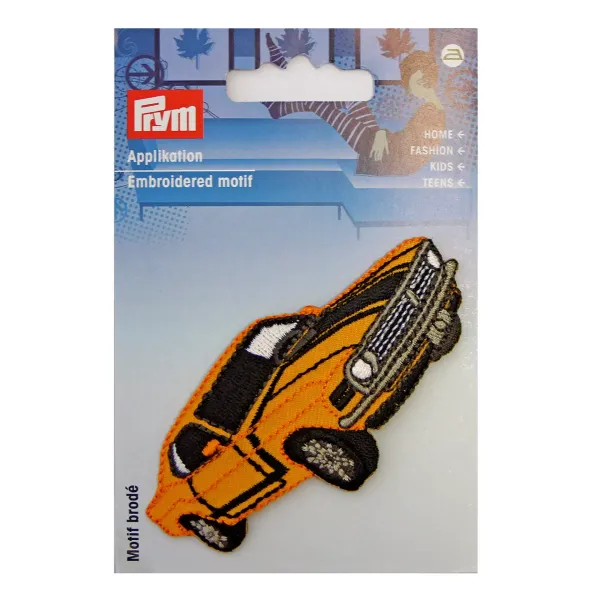 Bügelbild Oldtimer gelb – Auto-Applikation 40 × 80 mm