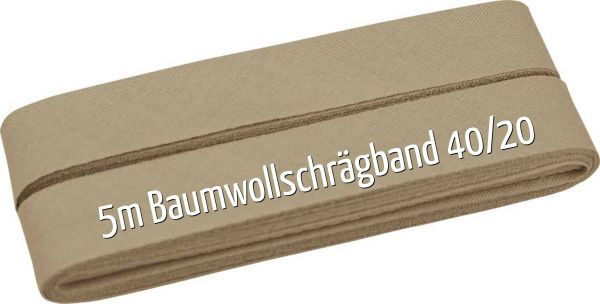 5m Schrägband aus Baumwolle beige - Baumwollschrägband 40/20/10