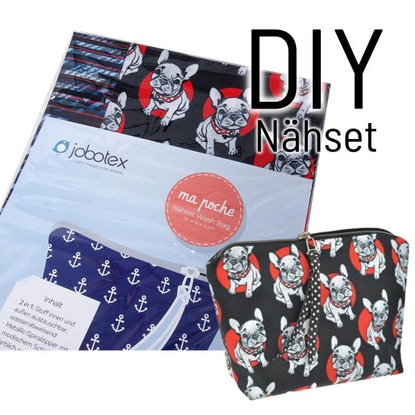 Näh dir eine WashBag • Bulldogge schwarz rot • Kulturtasche DIY Nähset Waschtasche