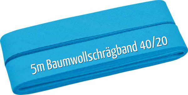 5m Schrägband aus Baumwolle türkis - Baumwollschrägband 40/20/10