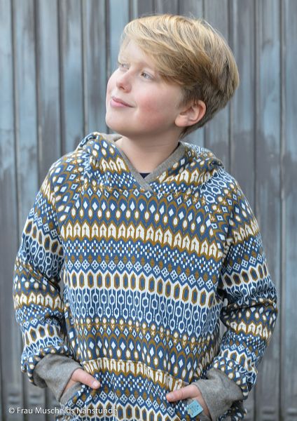 Strickstoff mit Norweger Muster ocker blau – Fair Isle by Käselotti von Swafing HW22/23