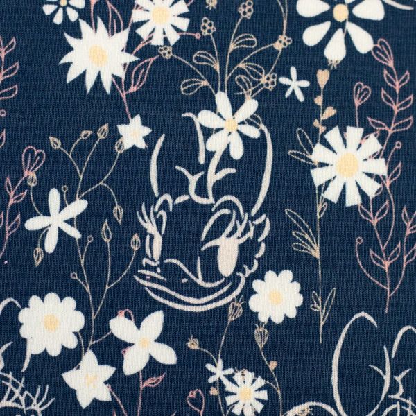 Jersey Daisy Duck & Minnie Maus Blumen Navy – Disney Stoffe von Swafing