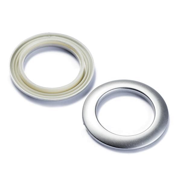 8 Maxi Ösen aus Kunststoff matt silber 25mm - Vorhangösen Gardinenringe Stoffösen Click von Prym