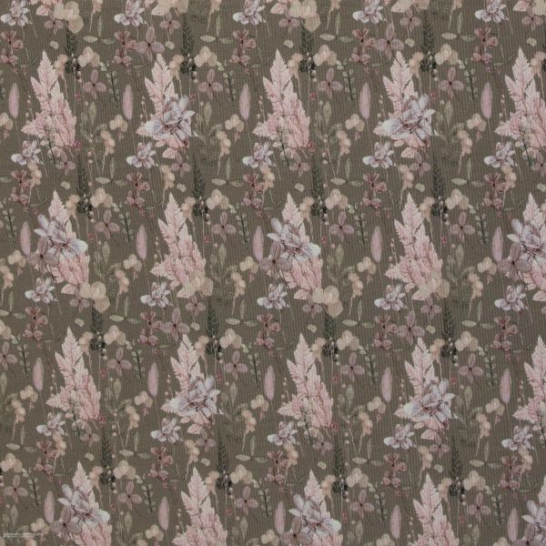 Rippjersey Blüten Gräser khaki taupe – Serie Garden Vibes by Cherry Picking von Swafing