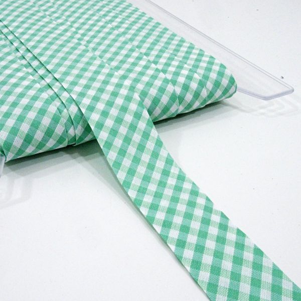 Breites Schrägband mint grün kariert 60/30mm gefalzt – Fb. 67 Vichykaro grün