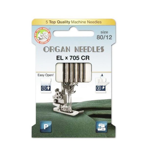 ORGAN ECO Nähmaschinen Nadeln – EL x 705 CR 80/12 – für Coverlock und Overlockmaschinen