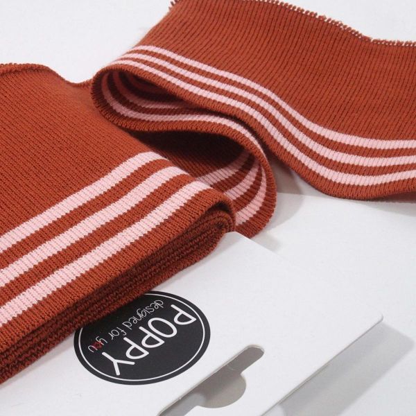 Cuffs Bündchen rostbraun rosa geringelt für Hoodie & Co - 135cm lang von POPPY