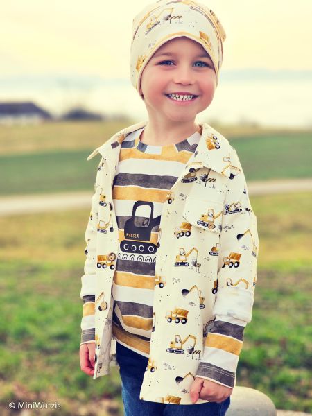 Jersey Baustelle Kipper Bagger Radlader gelb – Baumwolljersey Achtung Baustelle by Swafing