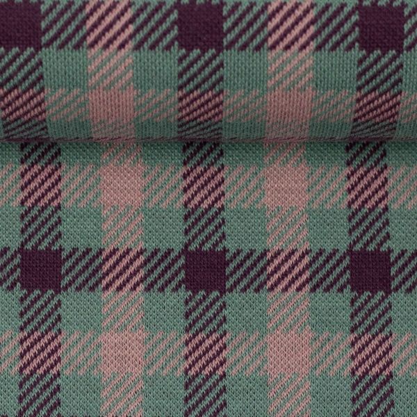 Strick Jacquard mit Karomuster in flieder mint - Design Plaid by Käselotti von Swafing