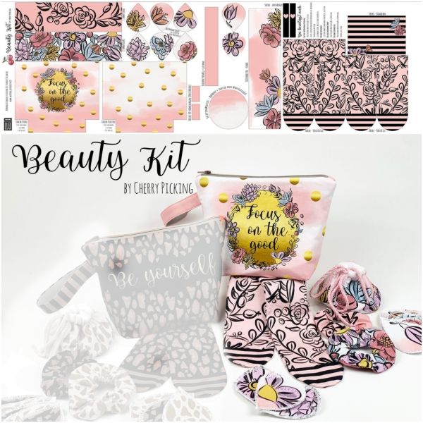 Nähset Beauty Kit FLOWER von Cherry Picking Kosmetiktasche Schlafbrille Scrunchie - Panel 50x150cm-