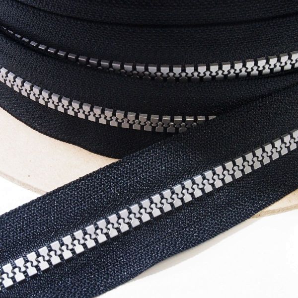 Reißverschluss endlos Profil 5mm schwarz matt silber – Endlosreißverschluss PR5