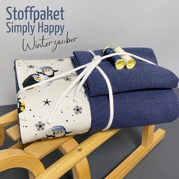Simply Happy Stoffpaket ❄️ Winterzauber ❄️ Pinguin + Kombistoff blau + Kordel & Garn