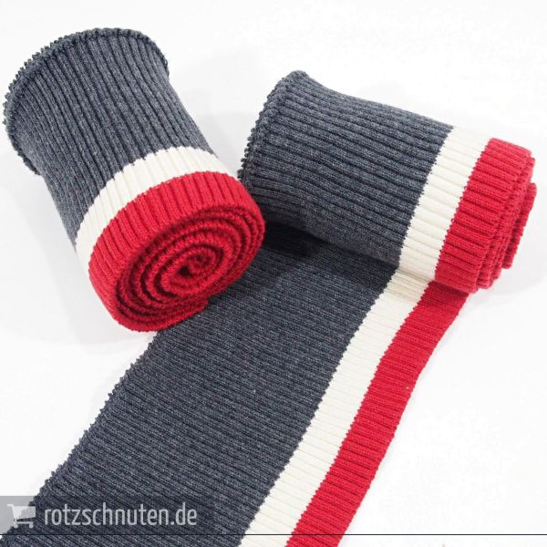 Strick Bündchen College grau creme rot Streifen – Rippbündchen BONNIE 100x8cm Retro