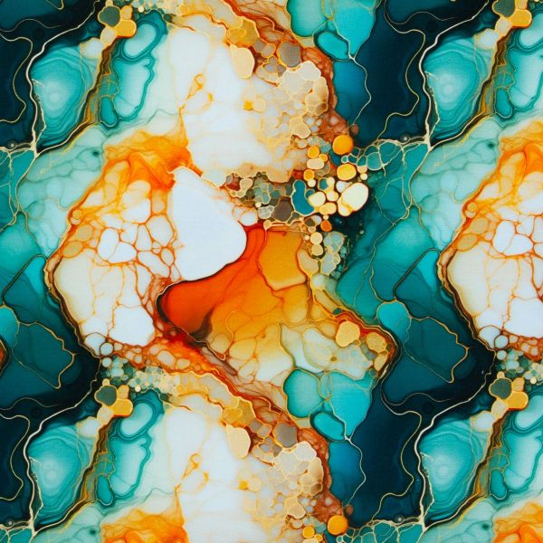 Flowing Bloom French Terry petrol-smaragd-orange – Swafing Design