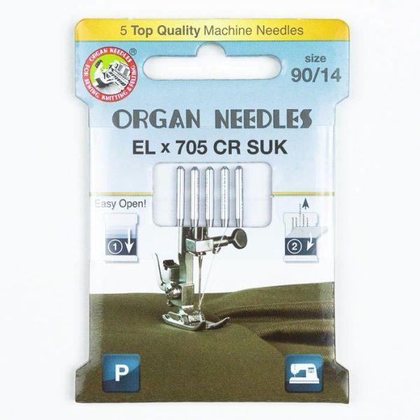 ORGAN ECO Nähmaschinen Nadeln – EL x 705 CR SUK 90/14 – für Coverlock Overlock mit Jersey & Strick