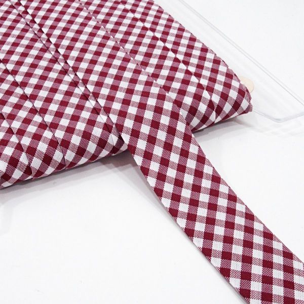 Breites Schrägband bordeaux kariert 60/30mm gefalzt – Fb. 48 Vichykaro weinrot