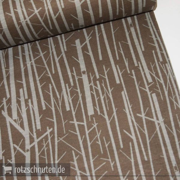 Bio Jersey BIRCH Perch Bark – Bäume Wald braun grau - Charley Harper Western Birds Interlock