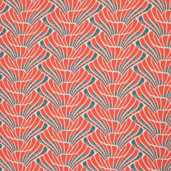 Viskose Webware Retro Blüten koralle - Art-Déco Serie Vienna Coral von Swafing