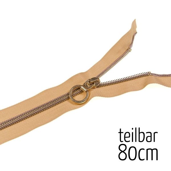 Reißverschluss gold metallic mit Ring teilbar 80cm lang für Jacken