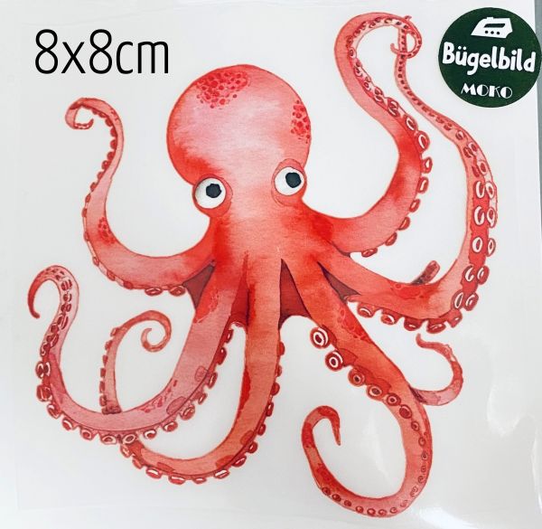 Bügelbild kleiner Oktopus Tintenfisch rot orange 8x8cm