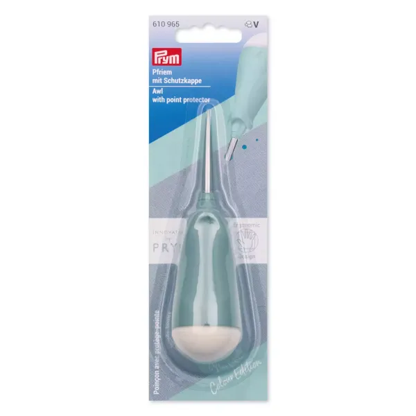 Prym Ergonomics Pfriem / Ahle mit Schutzkappe, 12 cm lang in salbei