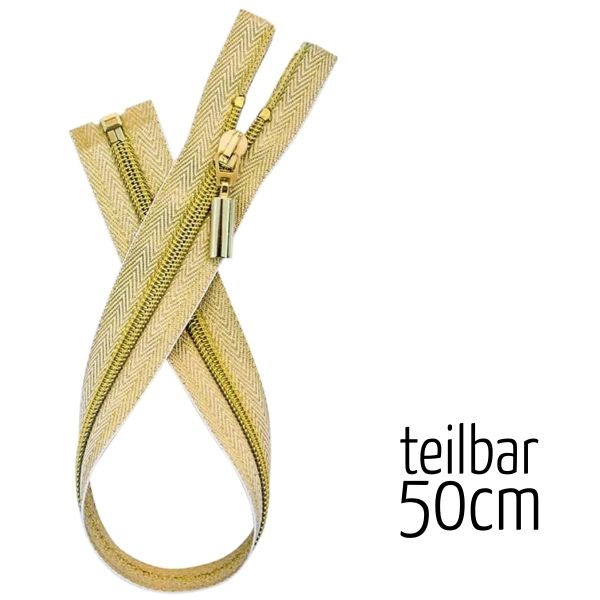 Reißverschluss gold metallic teilbar 50cm lang für Jacken