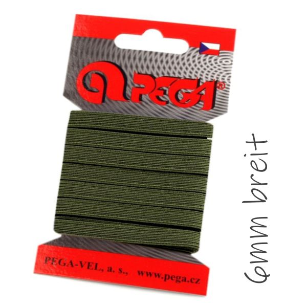 5m schmales Gummiband oliv grün - 6mm breit