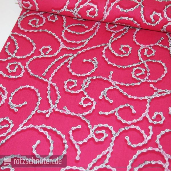 Baumwolle Sweet Rebellion Fuchsia Chain Scroll – Fahrradkette pink von Ink & Arrow Fabirc