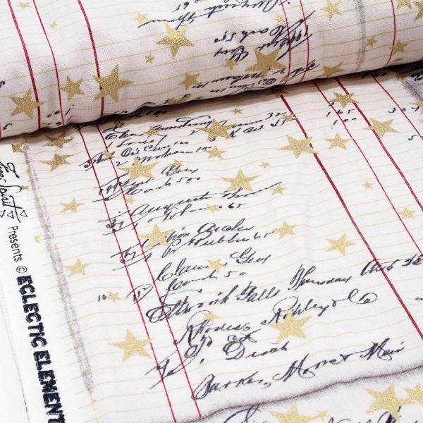 Baumwolle Sterne gold Listen Schrift Retro Vintage - Yuletide Tim Holtz Christmas List